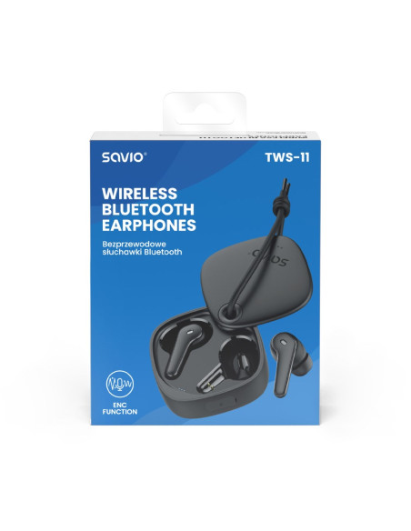 Savio Słuchawki Bezprzewodowe Bluetooth 5.3 Z Mikrofonem, Enc, Qc Tws-11