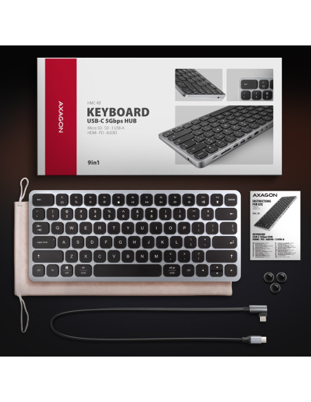 Axagon Hmc-Kb-Us Stacja Dokująca Przewodowa Usb 3.2 Gen 1 (3.1 Gen 1) Type-C Szary