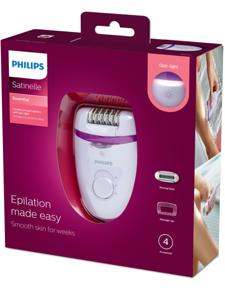 Philips Satinelle Essential Zasilany Sieciowo Kompaktowy Depilator Do Nóg Z Lampką Opti-Light