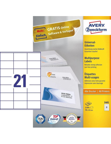 Avery 3481 Samoprzylepne Etykiety Prostokąt Na Stałe Biały 2100 Szt.