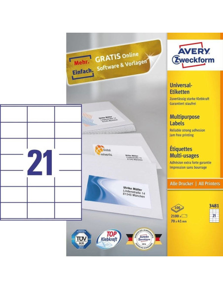 Avery 3481 Samoprzylepne Etykiety Prostokąt Na Stałe Biały 2100 Szt.