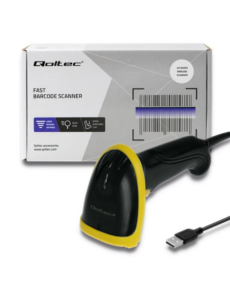Qoltec 50867 Laserowy Czytnik Kodów 1D| 2D | Usb | Czarny