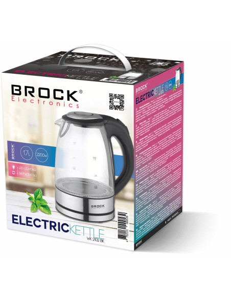 Czajnik Elektryczny Brock Wk 2102 Bk 1,7 L 2200 W Srebrny, Czarny