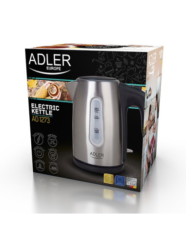 Adler Ad 1273 Czajnik Elektryczny 1 L 1200 W Czarny, Orzech Laskowy, Stal Nierdzewna