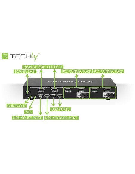 Techly Idata Dp-Kvm2 Przełącznik Kvm Czarny