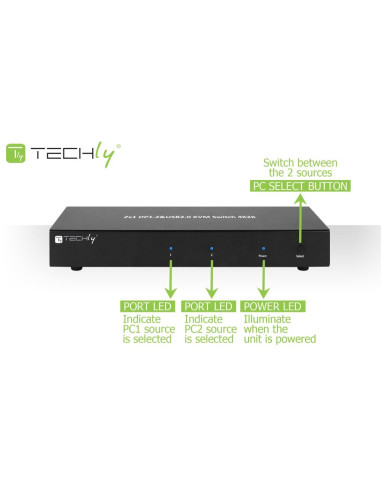 Techly Idata Dp-Kvm2 Przełącznik Kvm Czarny