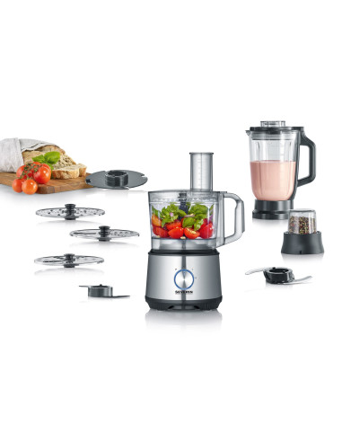 Severin Multi Robot Kuchenny Inox, Szklany Mikser Kielichowy 1,5 L, Młynek 140 Ml, Pojemnik Roboczy 1,5 L, Moc 1200W Km3892