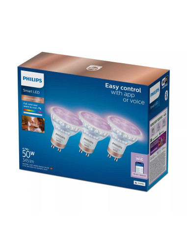Zestaw 3 Sztuk Wiz Philips Smart Wifi Spot Par16 Rgb, Gu10, 4.7 W, Pełny Kolor