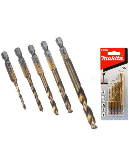 Makita Zestaw Wierteł Do Metalu Hss-Tin 1/4" Hex  /5Szt.