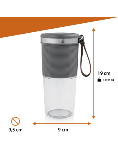 Tristar Bl-4475 Blender 0,4 L Blender Sportowy 50 W Szary, Stal Nierdzewna, Przezroczysty