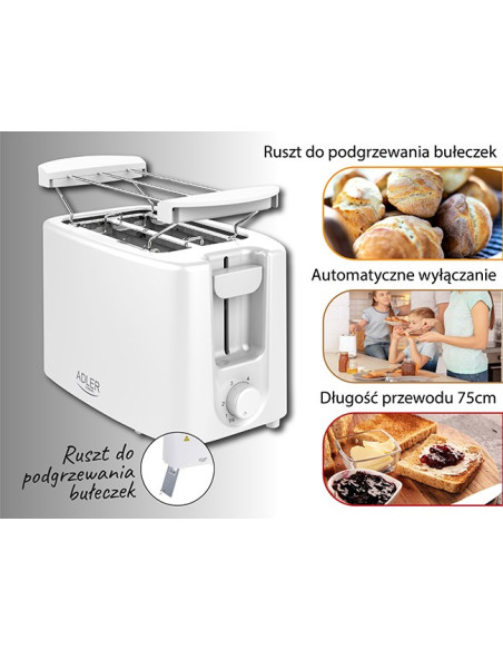 Adler Ad 3223 Toster 6 2 Kaw. 750 W Biały