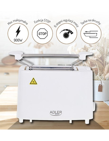 Adler Ad 3223 Toster 6 2 Kaw. 750 W Biały