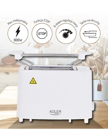 Adler Ad 3223 Toster 6 2 Kaw. 750 W Biały