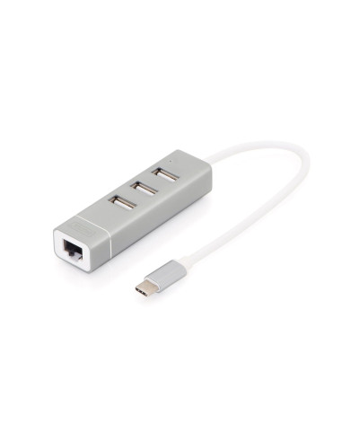 Digitus 3-Portowy Hub Usb 2.0 I Adapter Lan Fast Ethernet Ze Złączem Type-C™