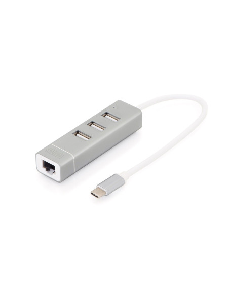Digitus 3-Portowy Hub Usb 2.0 I Adapter Lan Fast Ethernet Ze Złączem Type-C™