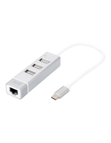 Digitus 3-Portowy Hub Usb 2.0 I Adapter Lan Fast Ethernet Ze Złączem Type-C™