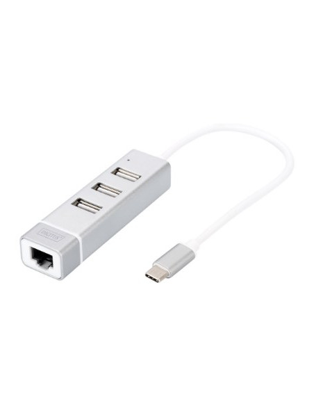 Digitus 3-Portowy Hub Usb 2.0 I Adapter Lan Fast Ethernet Ze Złączem Type-C™
