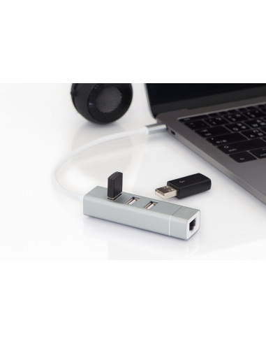 Digitus 3-Portowy Hub Usb 2.0 I Adapter Lan Fast Ethernet Ze Złączem Type-C™