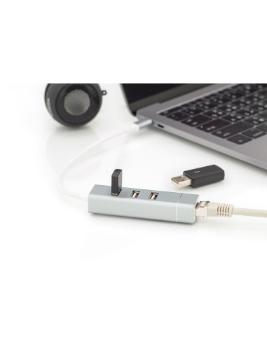 Digitus 3-Portowy Hub Usb 2.0 I Adapter Lan Fast Ethernet Ze Złączem Type-C™