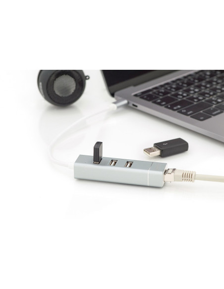 Digitus 3-Portowy Hub Usb 2.0 I Adapter Lan Fast Ethernet Ze Złączem Type-C™