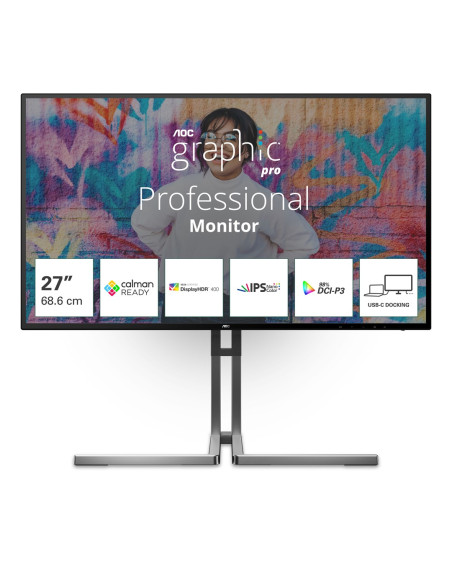 Aoc U27U3Cv Monitor Komputerowy 68,6 Cm (27") 3840 X 2160 Px 4K Ultra Hd Lcd Czarny