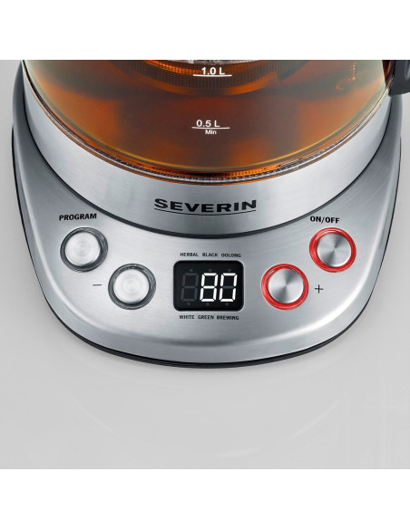 Severin Czajnik Elektr. Szkło-Stal, Regulacja Temp. W Podst. Auto. Programy, Sitko Do Herbaty, 1,7 L, Moc 3000W Wk3480