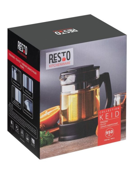 Resto Kitchenware 90512 Dzbanek Do Herbaty Pojedynczy Dzbanek 950 Ml Czarny, Przezroczysty