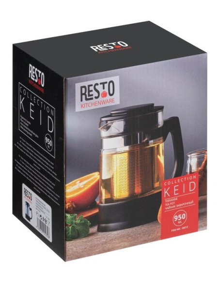 Resto Kitchenware 90512 Dzbanek Do Herbaty Pojedynczy Dzbanek 950 Ml Czarny, Przezroczysty