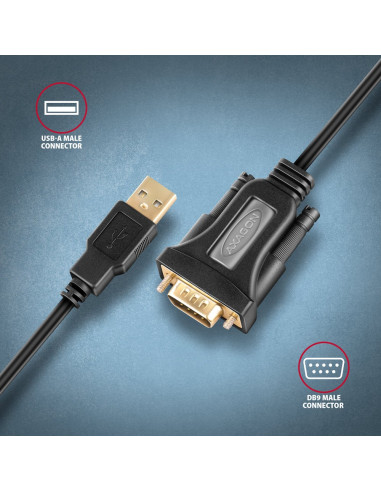 Axagon Ads-1Pqn Usb-A 2.0 - Serial Rs-232 Db9-M Ftdi Adapter Cable 1.5M - Adapter - Digital/Daten Kabel Równoległy Czarny 1,5 M 