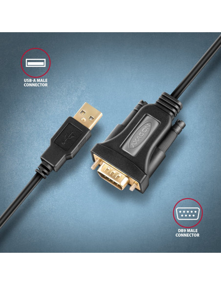 Axagon Ads-1Pqn Usb-A 2.0 - Serial Rs-232 Db9-M Ftdi Adapter Cable 1.5M - Adapter - Digital/Daten Kabel Równoległy Czarny 1,5 M 
