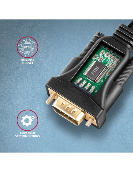 Axagon Ads-1Pqn Usb-A 2.0 - Serial Rs-232 Db9-M Ftdi Adapter Cable 1.5M - Adapter - Digital/Daten Kabel Równoległy Czarny 1,5 M 