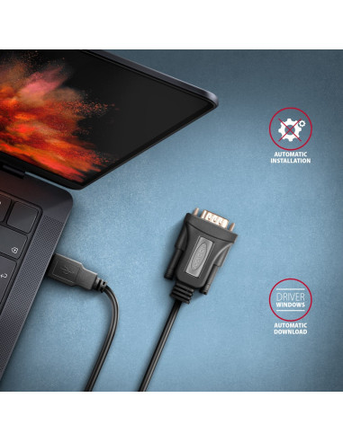 Axagon Ads-1Pqn Usb-A 2.0 - Serial Rs-232 Db9-M Ftdi Adapter Cable 1.5M - Adapter - Digital/Daten Kabel Równoległy Czarny 1,5 M 