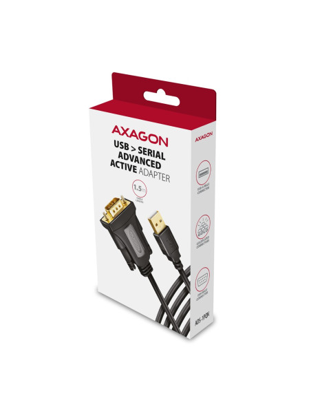 Axagon Ads-1Pqn Usb-A 2.0 - Serial Rs-232 Db9-M Ftdi Adapter Cable 1.5M - Adapter - Digital/Daten Kabel Równoległy Czarny 1,5 M 