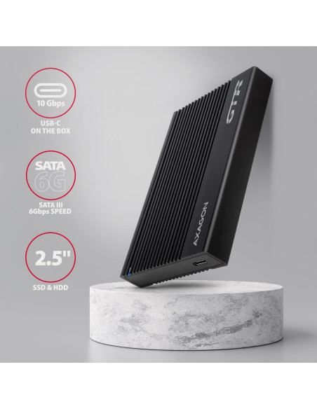Axagon Ee25-Gtr Usb-C 3.2 Gen 2 - Sata 6G 2.5\" Externes Festplattengehäuse Geriffelt Obudowa Hdd/Ssd Czarny 2.5"