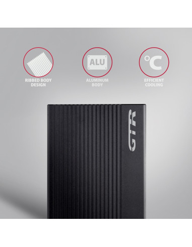 Axagon Ee25-Gtr Usb-C 3.2 Gen 2 - Sata 6G 2.5\" Externes Festplattengehäuse Geriffelt Obudowa Hdd/Ssd Czarny 2.5"