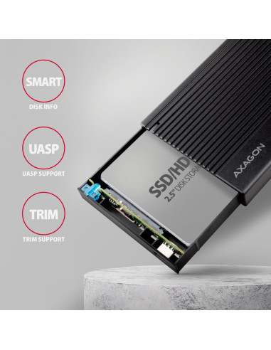 Axagon Ee25-Gtr Usb-C 3.2 Gen 2 - Sata 6G 2.5\" Externes Festplattengehäuse Geriffelt Obudowa Hdd/Ssd Czarny 2.5"