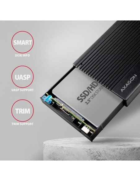 Axagon Ee25-Gtr Usb-C 3.2 Gen 2 - Sata 6G 2.5\" Externes Festplattengehäuse Geriffelt Obudowa Hdd/Ssd Czarny 2.5"