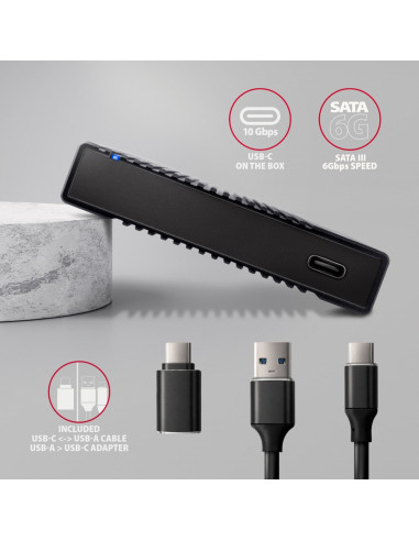 Axagon Ee25-Gtr Usb-C 3.2 Gen 2 - Sata 6G 2.5\" Externes Festplattengehäuse Geriffelt Obudowa Hdd/Ssd Czarny 2.5"