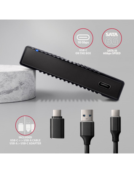 Axagon Ee25-Gtr Usb-C 3.2 Gen 2 - Sata 6G 2.5\" Externes Festplattengehäuse Geriffelt Obudowa Hdd/Ssd Czarny 2.5"