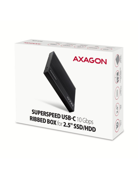 Axagon Ee25-Gtr Usb-C 3.2 Gen 2 - Sata 6G 2.5\" Externes Festplattengehäuse Geriffelt Obudowa Hdd/Ssd Czarny 2.5"