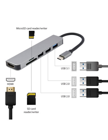 Gembird A-Cm-Combo6-02 Stacja Dokująca Przewodowa Usb 3.2 Gen 1 (3.1 Gen 1) Type-C Szary