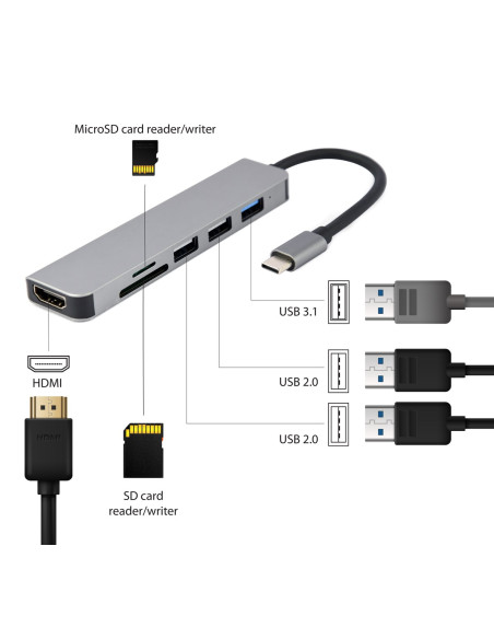 Gembird A-Cm-Combo6-02 Stacja Dokująca Przewodowa Usb 3.2 Gen 1 (3.1 Gen 1) Type-C Szary