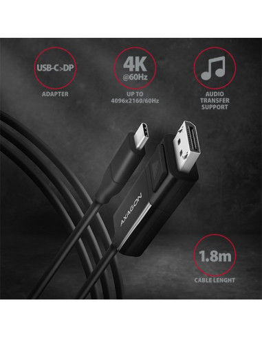 Axagon Rvc-Dpc Adapter Kablowy 1,8 M Usb Type-C Displayport Czarny