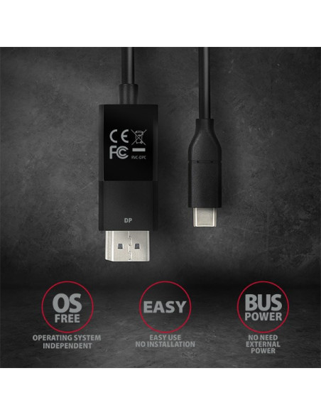 Axagon Rvc-Dpc Adapter Kablowy 1,8 M Usb Type-C Displayport Czarny