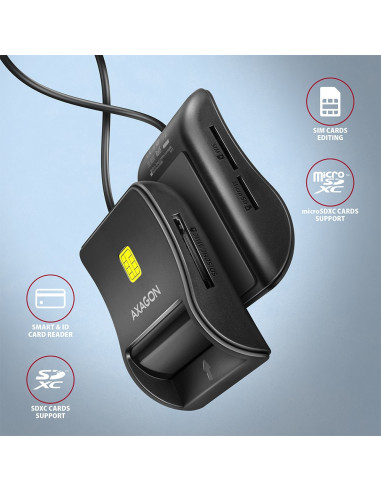 Axagon Cre-Sm3Sd Usb Smart Card & Sd/Microsd/Sim Flat Czytnik Do Kart Chipowych Wewnętrzna Usb 2.0 Czarny