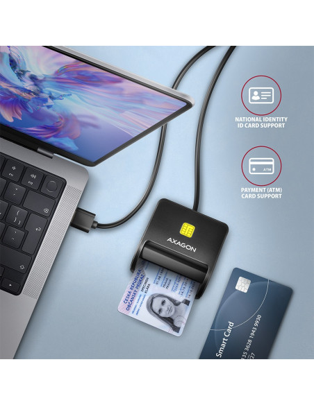 Axagon Cre-Sm3Sd Usb Smart Card & Sd/Microsd/Sim Flat Czytnik Do Kart Chipowych Wewnętrzna Usb 2.0 Czarny