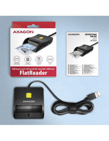Axagon Cre-Sm3Sd Usb Smart Card & Sd/Microsd/Sim Flat Czytnik Do Kart Chipowych Wewnętrzna Usb 2.0 Czarny