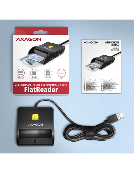 Axagon Cre-Sm3Sd Usb Smart Card & Sd/Microsd/Sim Flat Czytnik Do Kart Chipowych Wewnętrzna Usb 2.0 Czarny