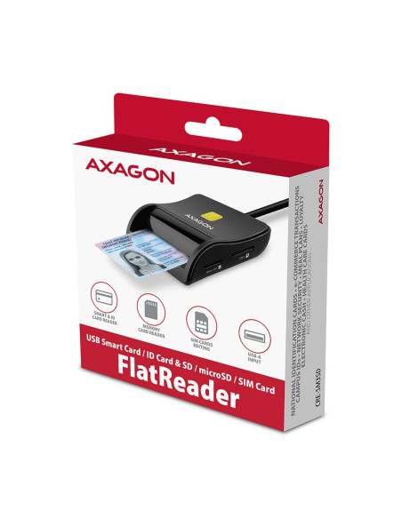 Axagon Cre-Sm3Sd Usb Smart Card & Sd/Microsd/Sim Flat Czytnik Do Kart Chipowych Wewnętrzna Usb 2.0 Czarny