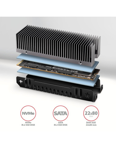 Axagon Clr-M2Xt M.2 Ssd Passivkühler Aluminium - 2280 M.2 Nvme Ssd, Dysk Ssd Radiator Czarny, Szary 1 Szt.